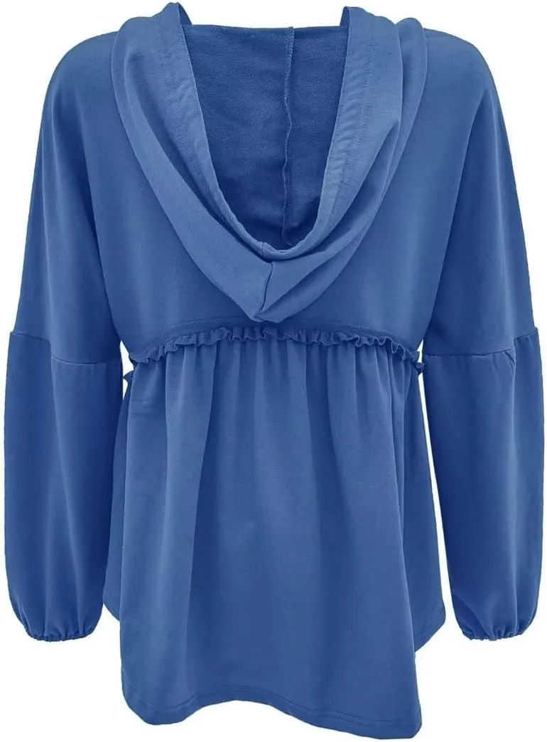 Limerose Womens Tunic Top Casual Long Sleeves Peplum Babydoll Ruffle Knit Hoodies Pullover