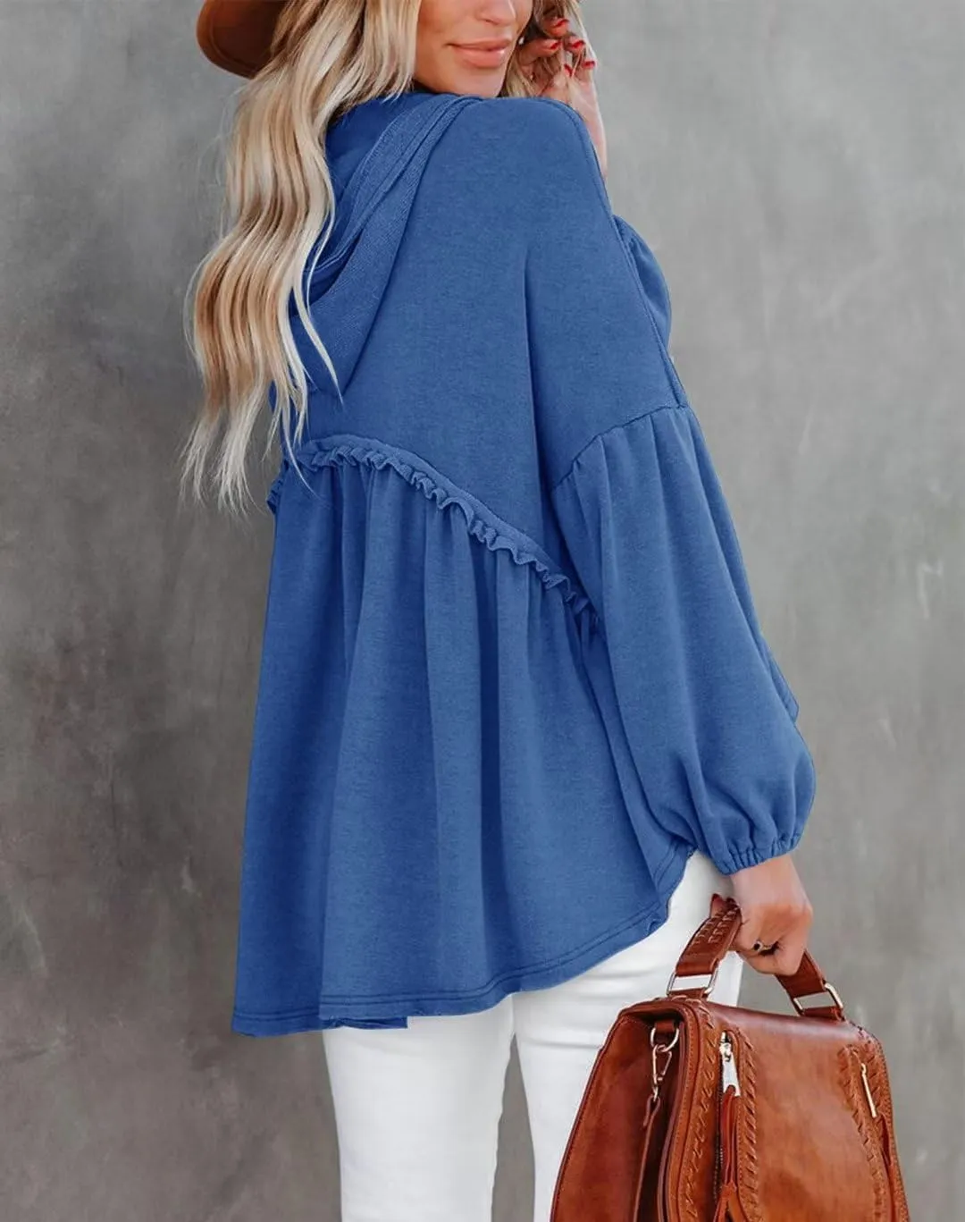 Limerose Womens Tunic Top Casual Long Sleeves Peplum Babydoll Ruffle Knit Hoodies Pullover