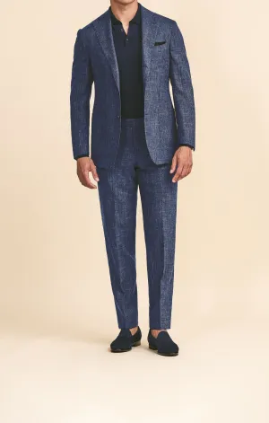 Loro Piana SUMMERTIME Navy & Midnight Blue Wool, Silk & Linen Glencheck Tropical Weave