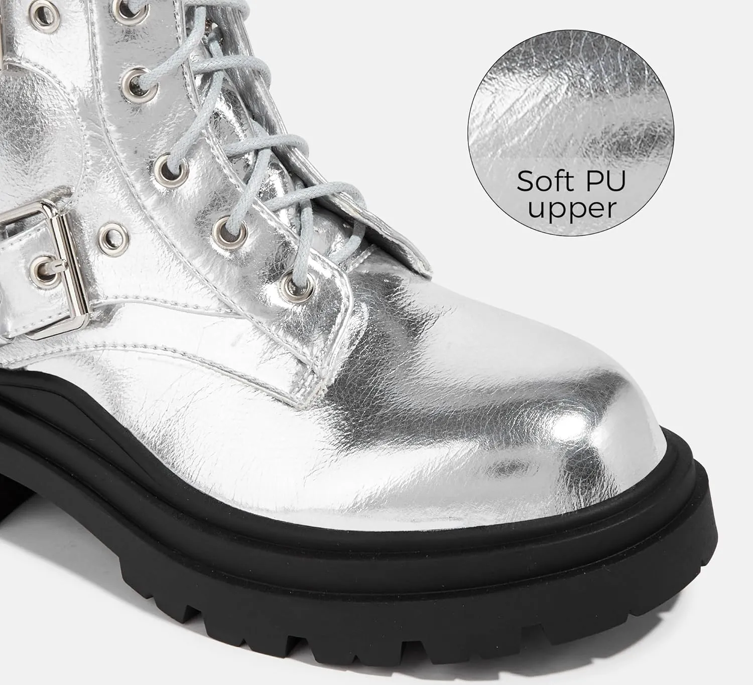 LUCKY STEP Women's Combat Boots-Platform Chunky Mid Calf Boots Ankle Booties Motorcycle Side Zipper Buckles Goth Booties