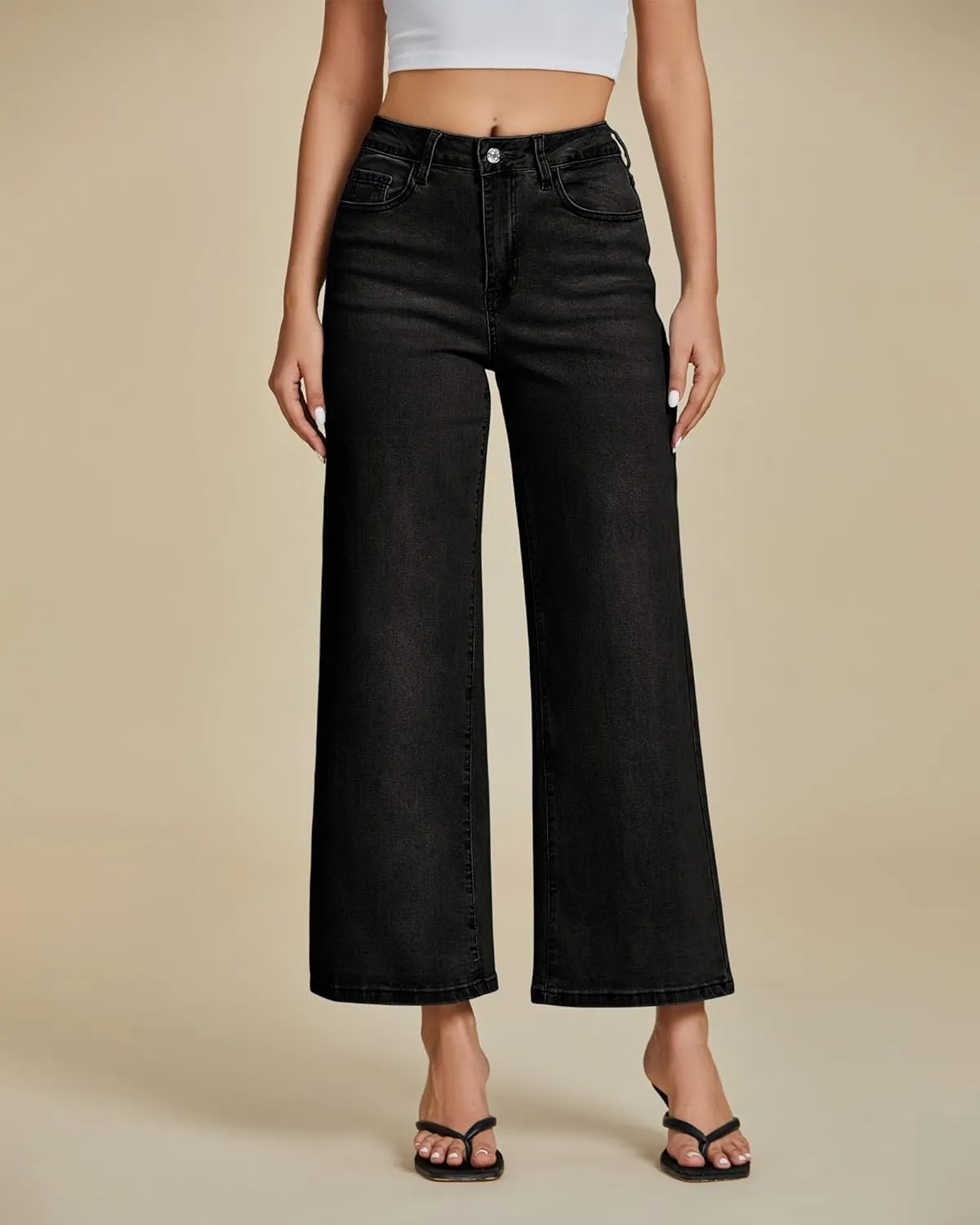 luvamia Wide Leg Jeans for Women High Waisted Relaxed Fit Trendy Stretchy Denim Pants Ankle Trouser Jeans with Pockets