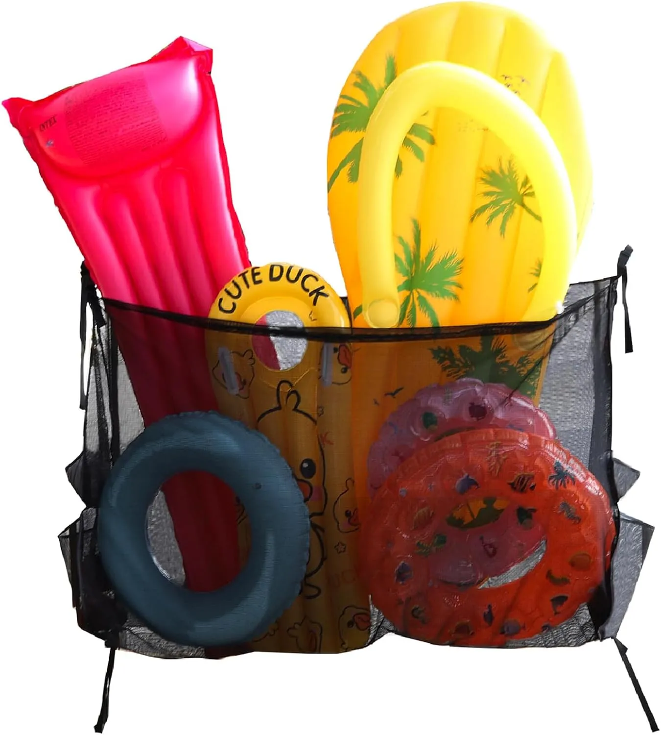 Luwint Large Pool Storage Bag Heavy Duty Hanging Storage Mesh Bag with Side Pocket Poolside Pouch for Inflatables, Floats, Balls, Toys, Rafts, Swimming Pool Accessories