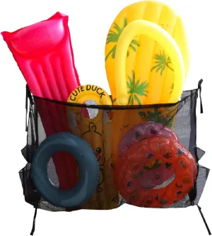 Luwint Large Pool Storage Bag Heavy Duty Hanging Storage Mesh Bag with Side Pocket Poolside Pouch for Inflatables, Floats, Balls, Toys, Rafts, Swimming Pool Accessories