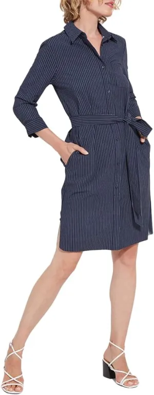Lyssé Women’s Schiffer Dress – Button Down Shirt Dress with Pockets with 3/4 Sleeve and 4 Way Stretch Fabric