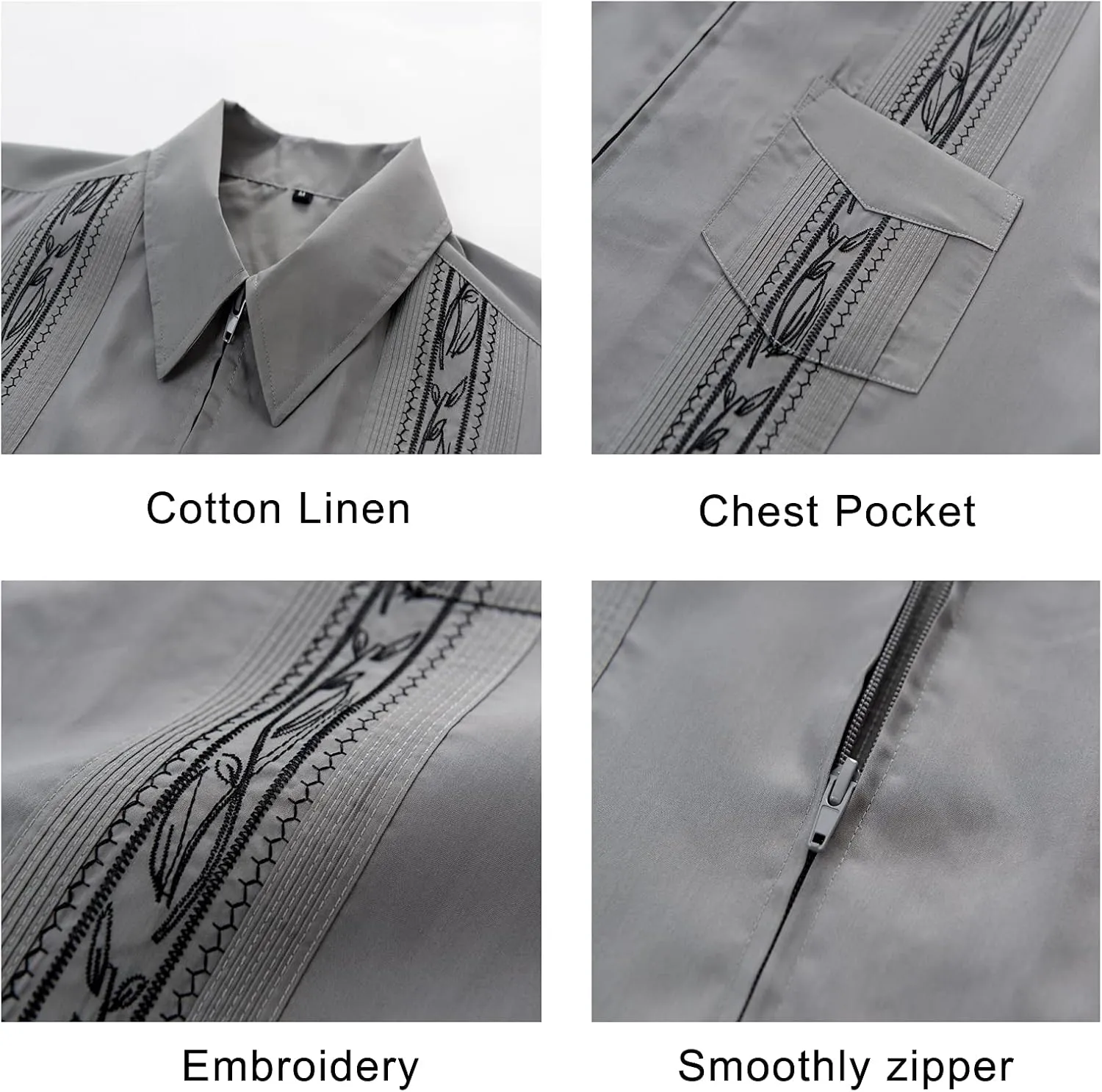 MAXJON Men's Short Sleeve Cuban Guayabera Shirts Full Zip Front Mexican Hawaiian Shirt with Pocket