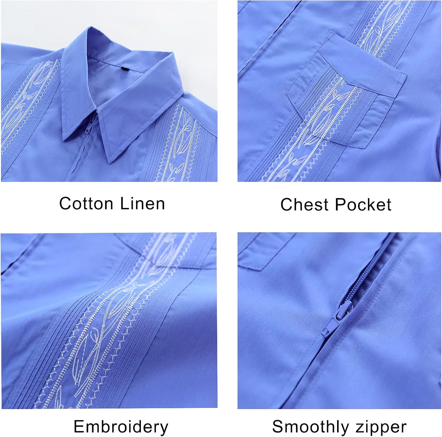 MAXJON Men's Short Sleeve Cuban Guayabera Shirts Full Zip Front Mexican Hawaiian Shirt with Pocket
