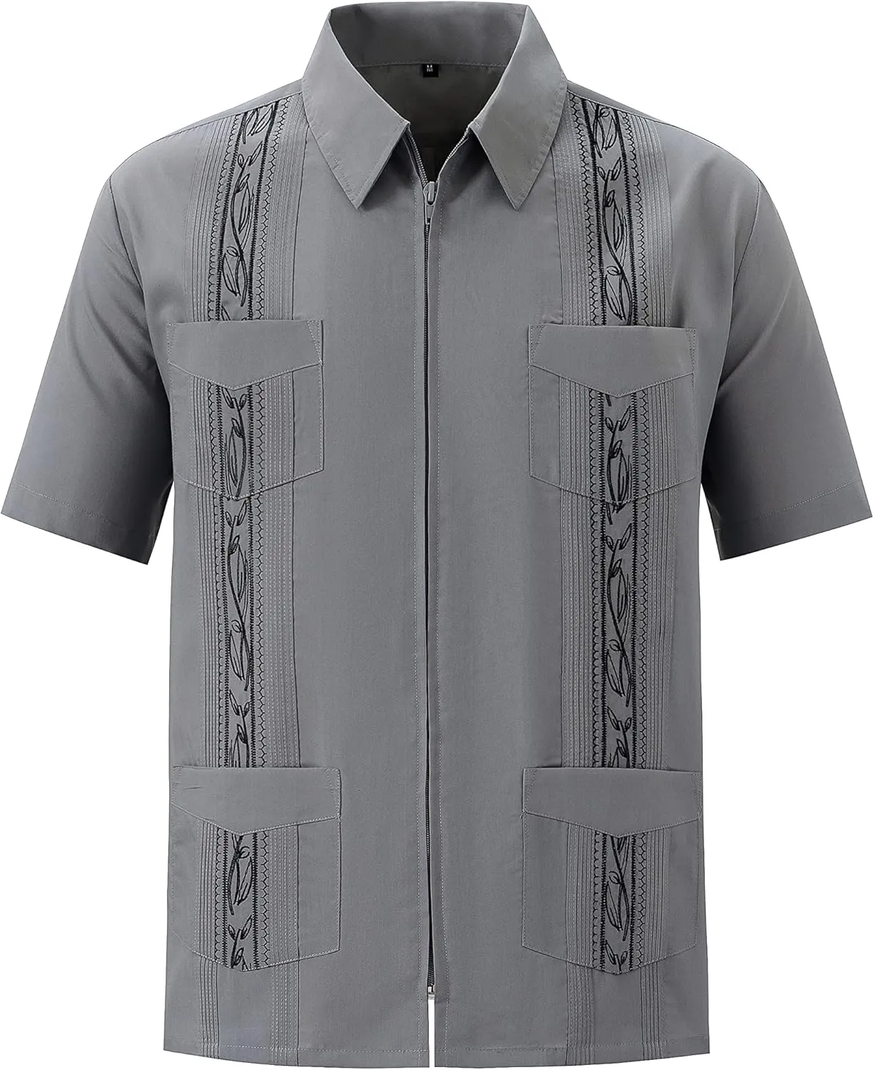 MAXJON Men's Short Sleeve Cuban Guayabera Shirts Full Zip Front Mexican Hawaiian Shirt with Pocket