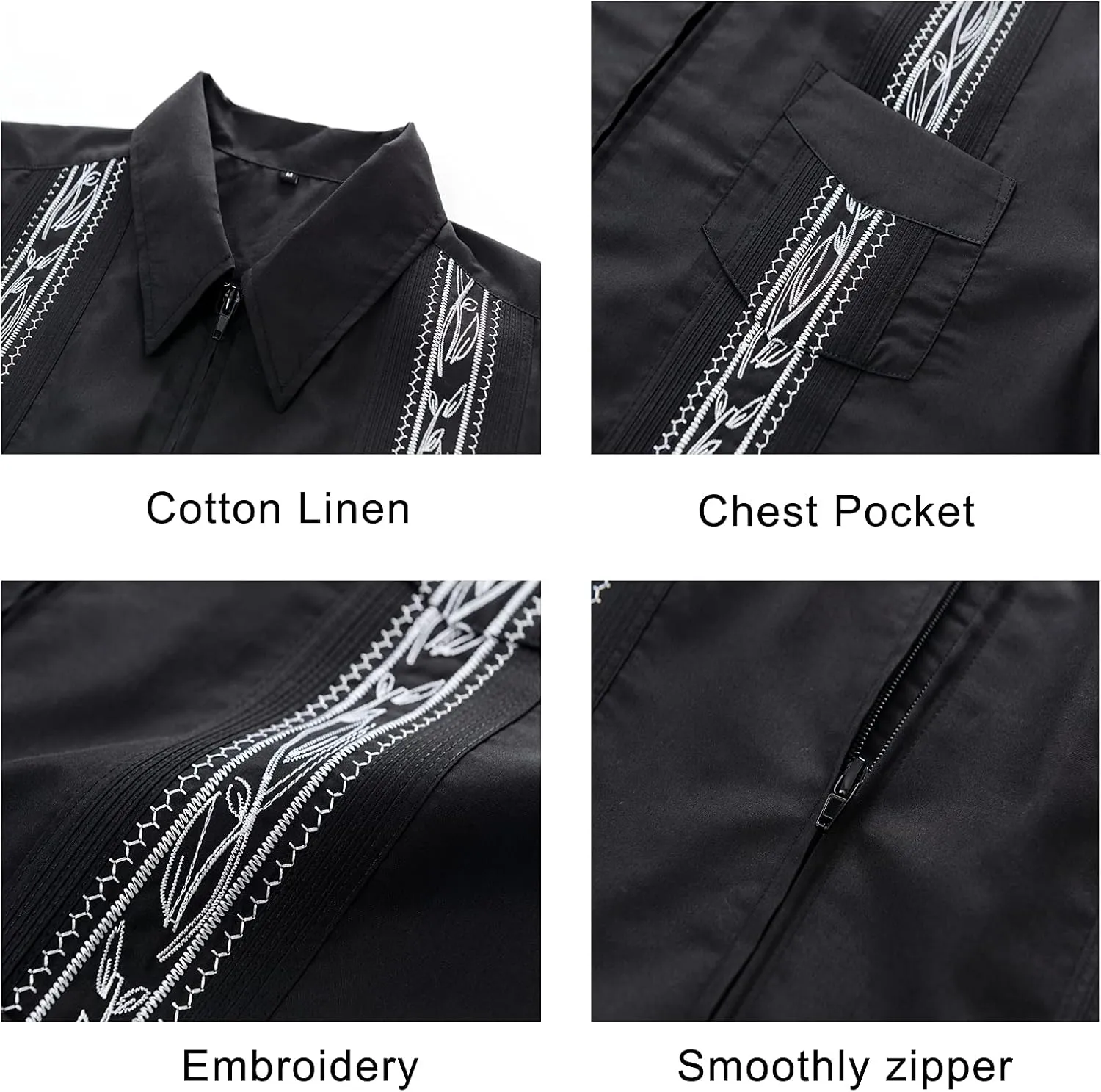 MAXJON Men's Short Sleeve Cuban Guayabera Shirts Full Zip Front Mexican Hawaiian Shirt with Pocket