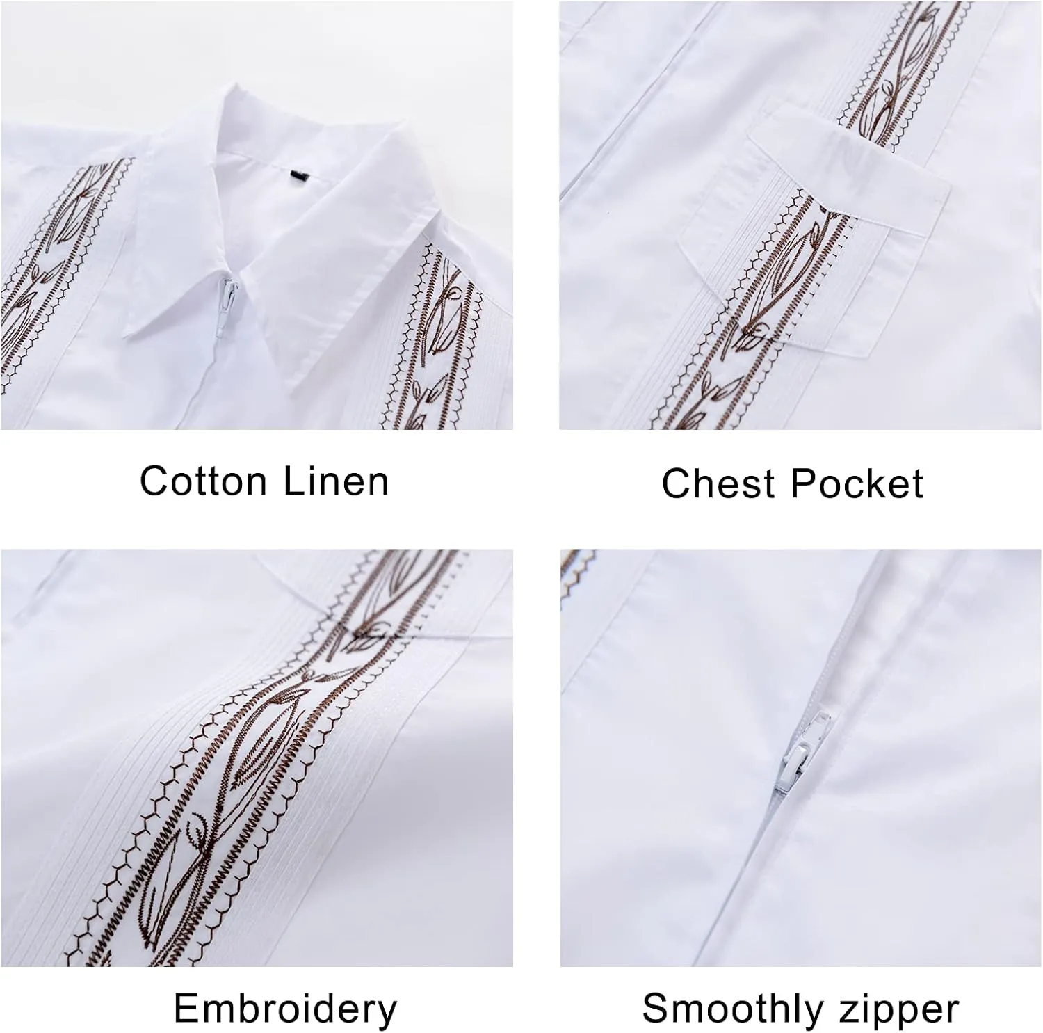 MAXJON Men's Short Sleeve Cuban Guayabera Shirts Full Zip Front Mexican Hawaiian Shirt with Pocket