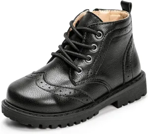 Meckior Toddler Girls Boys Combat Ankle Boots Little Kid Zipper Lace Up Waterproof Outdoor Chelsea Booties Leather Fashion School Uniform Dress Boots