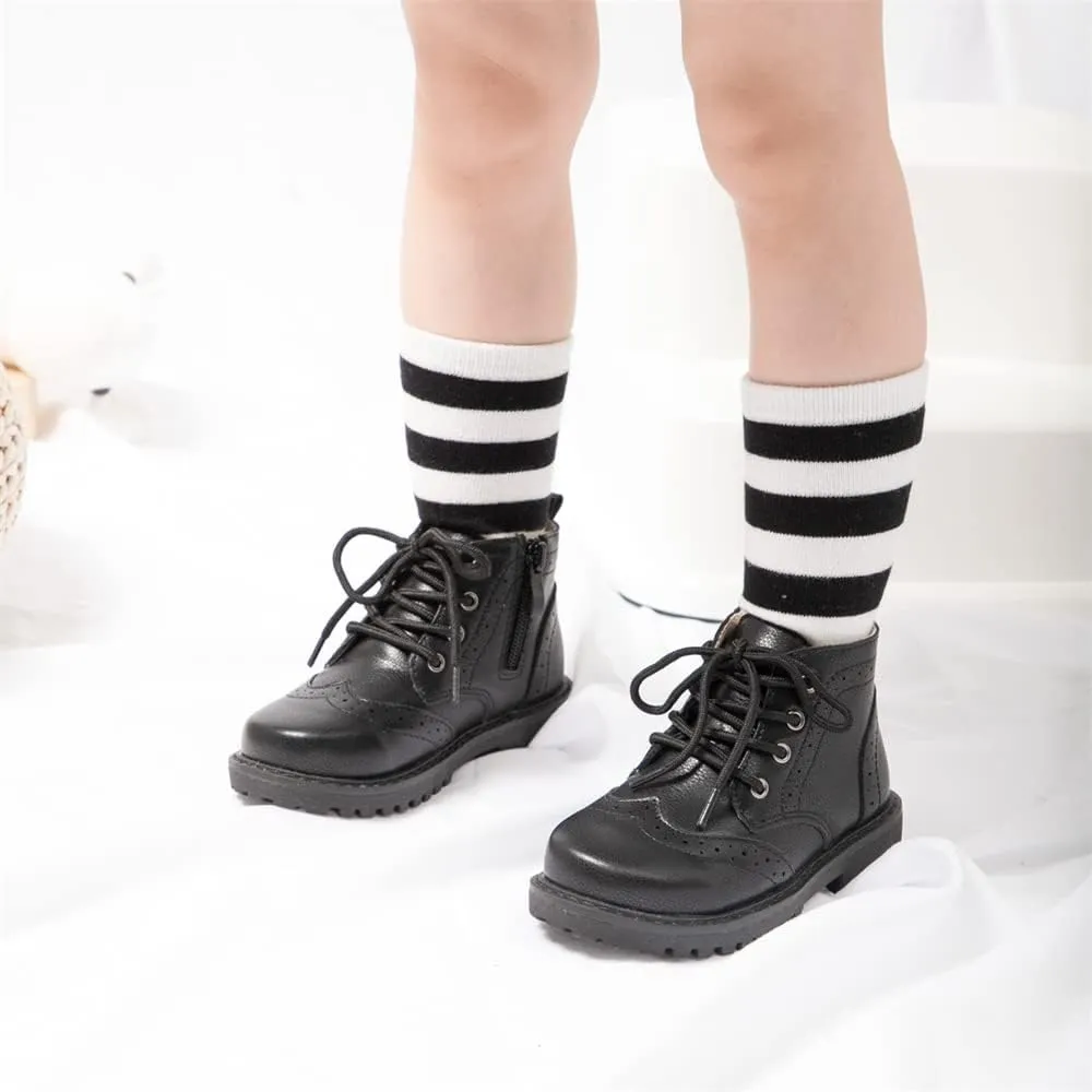 Meckior Toddler Girls Boys Combat Ankle Boots Little Kid Zipper Lace Up Waterproof Outdoor Chelsea Booties Leather Fashion School Uniform Dress Boots