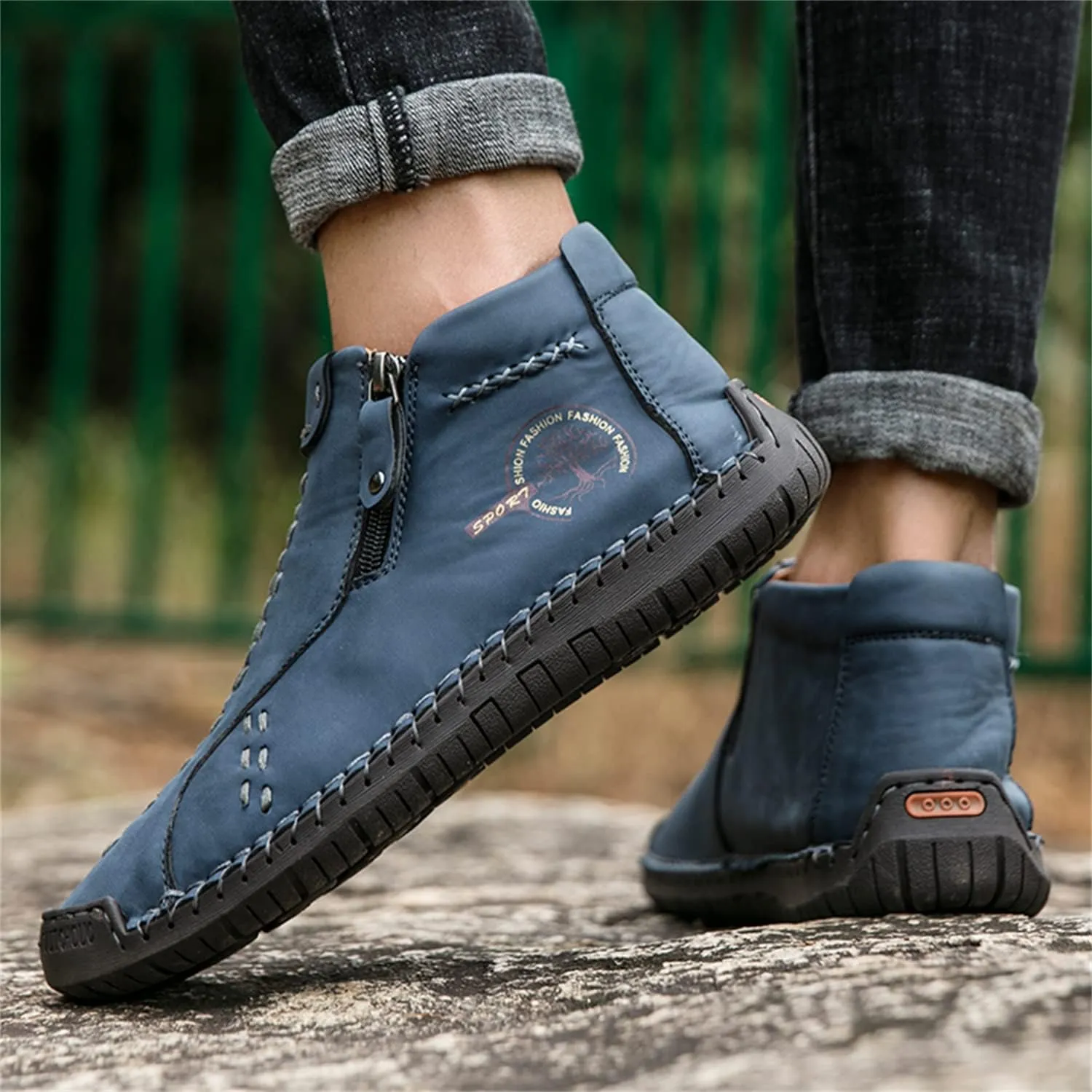Medieval Boots Leather Renaissance Outdoor Casual Fashion Zipper Slip On Boots for Women Blue Green