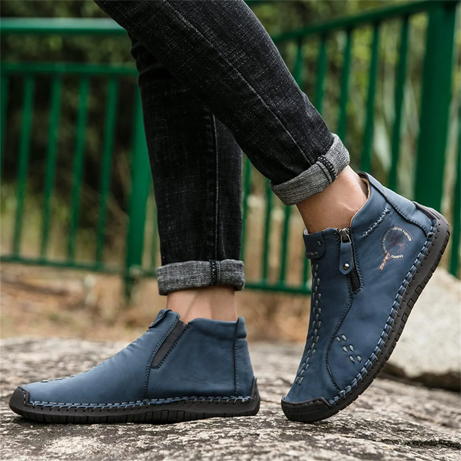 Medieval Boots Leather Renaissance Outdoor Casual Fashion Zipper Slip On Boots for Women Blue Green