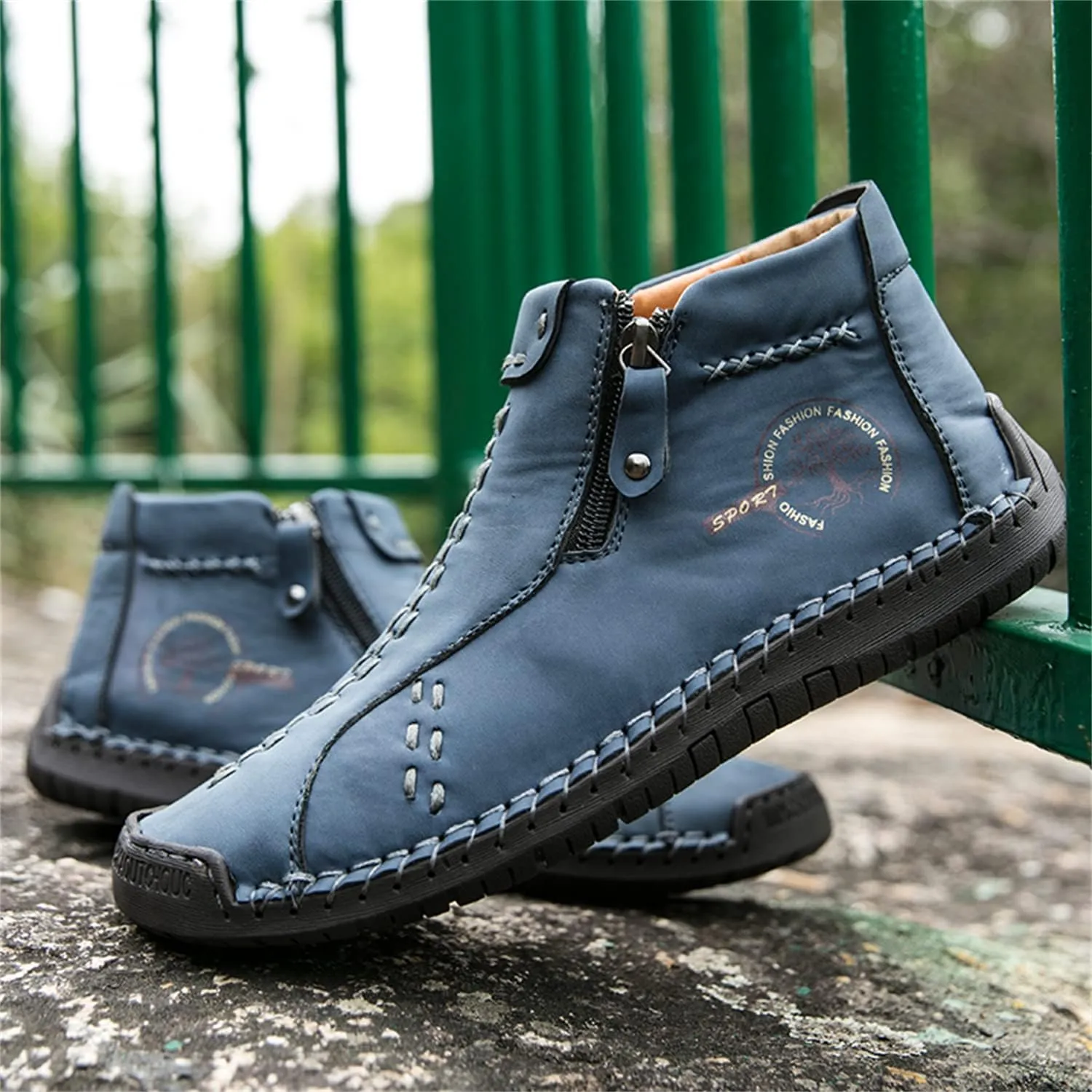 Medieval Boots Leather Renaissance Outdoor Casual Fashion Zipper Slip On Boots for Women Blue Green
