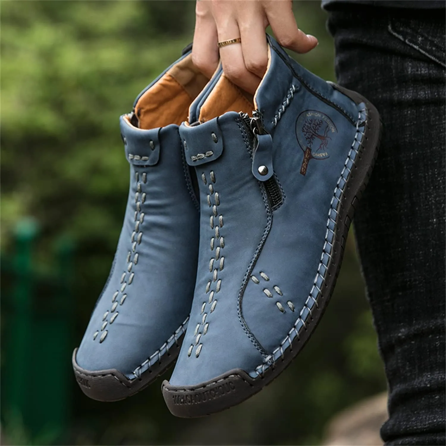 Medieval Boots Leather Renaissance Outdoor Casual Fashion Zipper Slip On Boots for Women Blue Green