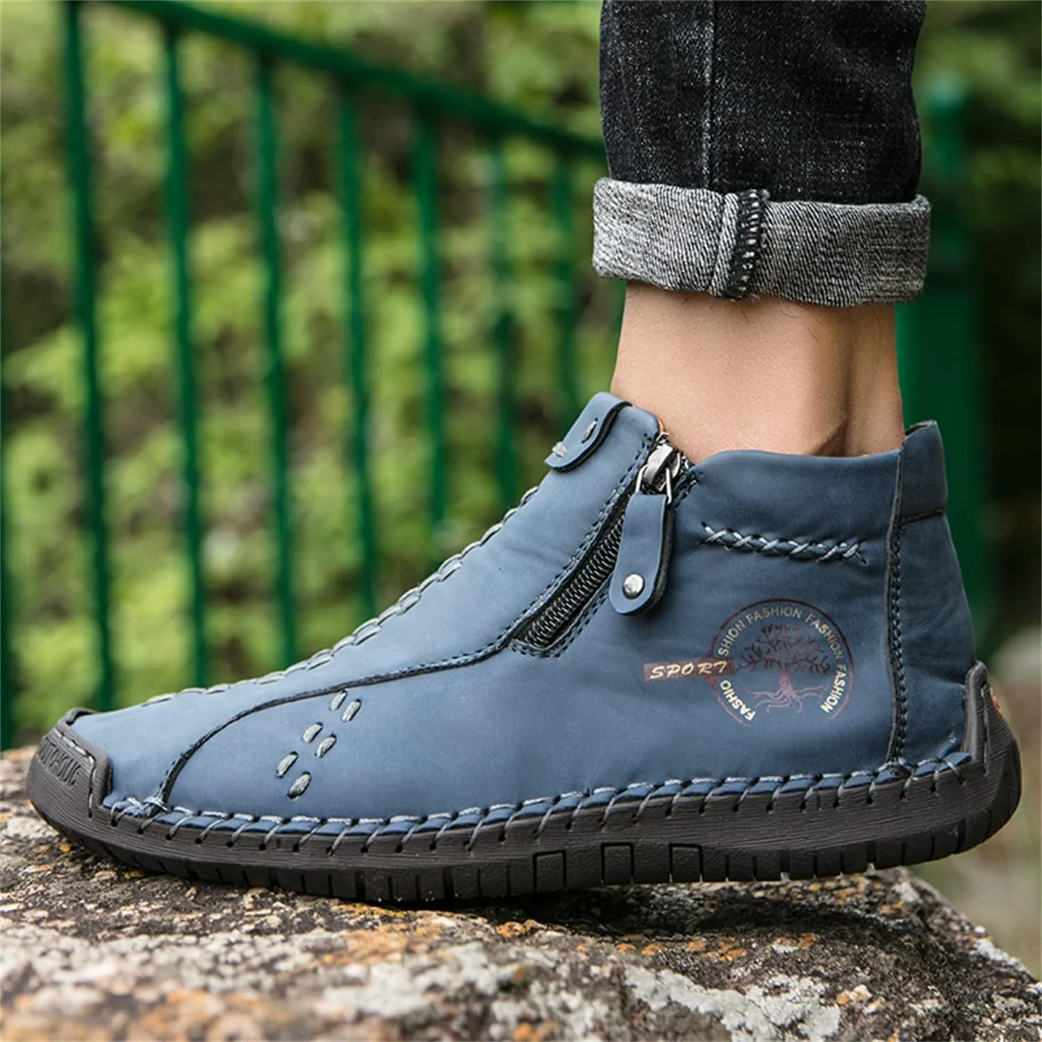 Medieval Boots Leather Renaissance Outdoor Casual Fashion Zipper Slip On Boots for Women Blue Green