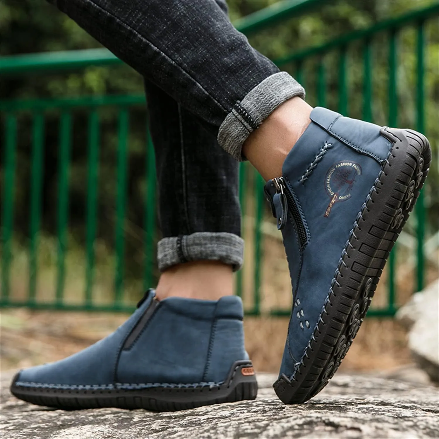 Medieval Boots Leather Renaissance Outdoor Casual Fashion Zipper Slip On Boots for Women Blue Green