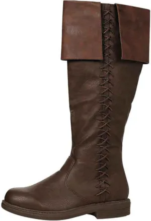 Medieval Pirate Boots - Mens Renaissance Pull On Mid Calf Gothic Boots for Halloween Costume & Vintage Stage Pirate Viking Shoes