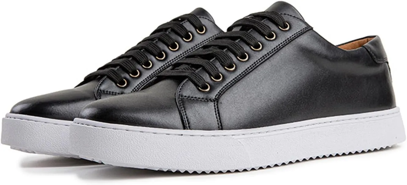 Men Fashion Leather Lace-Up Flat Oxfords Sneakers,Casual Low Top Comfortable Non Slip Walking Shoes Business Dress Shoes