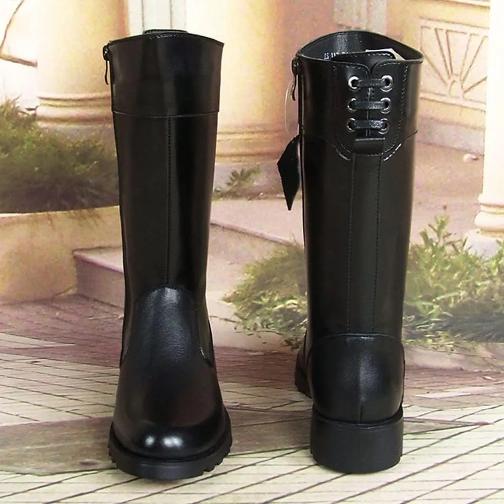 Men Leather Riding High Boots Outdoor British Style Knee High Wide Calf Equestrian Shoes Knight Fashion Long Boots(Color:Black,Size:UK5)