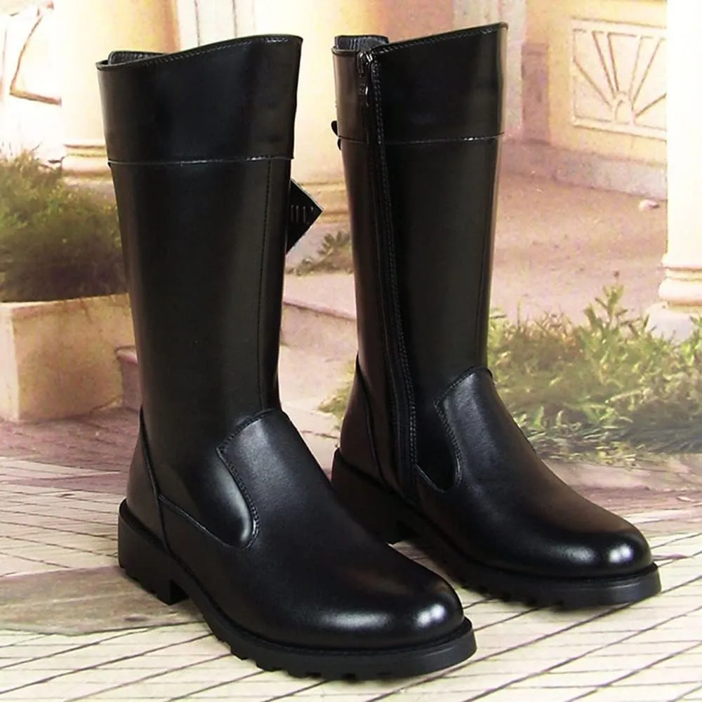 Men Leather Riding High Boots Outdoor British Style Knee High Wide Calf Equestrian Shoes Knight Fashion Long Boots(Color:Black,Size:UK5)