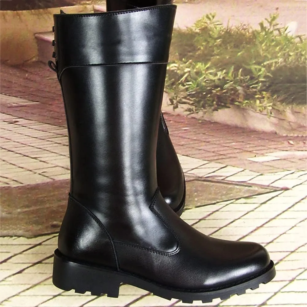 Men Leather Riding High Boots Outdoor British Style Knee High Wide Calf Equestrian Shoes Knight Fashion Long Boots(Color:Black,Size:UK5)