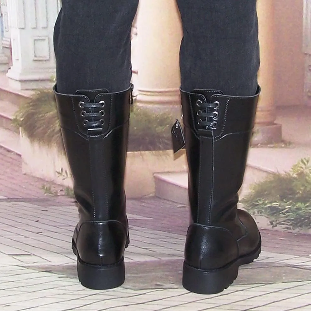 Men Leather Riding High Boots Outdoor British Style Knee High Wide Calf Equestrian Shoes Knight Fashion Long Boots(Color:Black,Size:UK5)