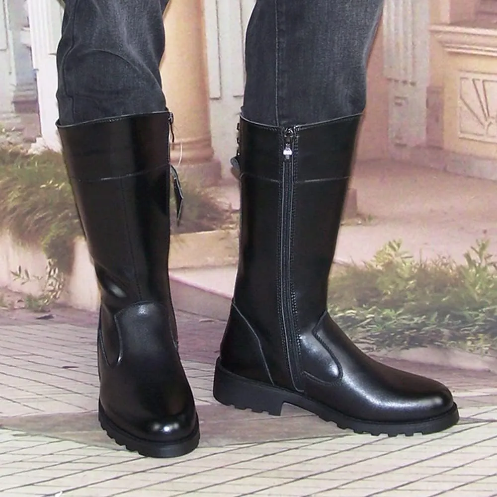 Men Leather Riding High Boots Outdoor British Style Knee High Wide Calf Equestrian Shoes Knight Fashion Long Boots(Color:Black,Size:UK5)