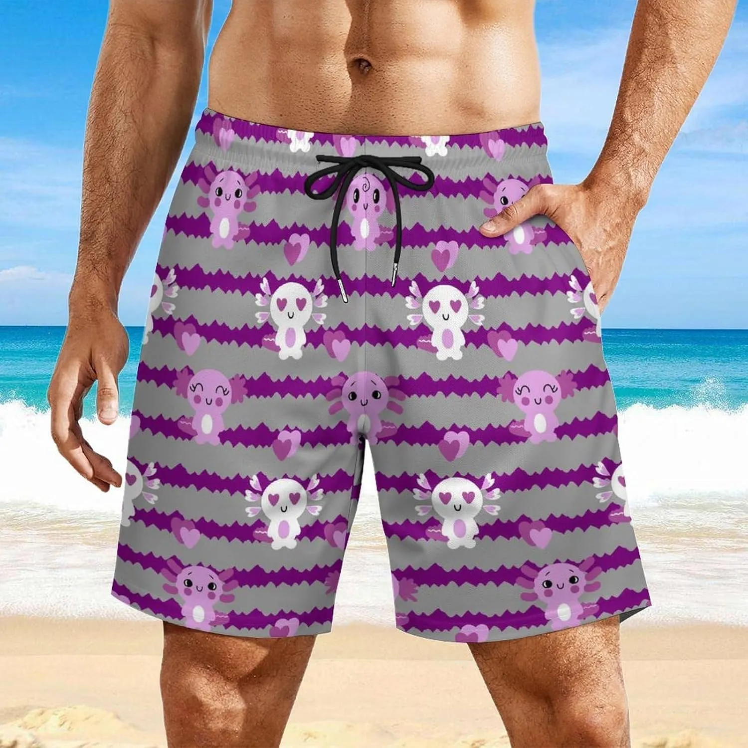 Men LGBT Swim Trunks Vacation Beach Shorts with Pockets Compression Liner Quick Dry