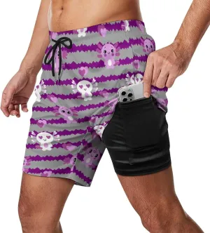 Men LGBT Swim Trunks Vacation Beach Shorts with Pockets Compression Liner Quick Dry