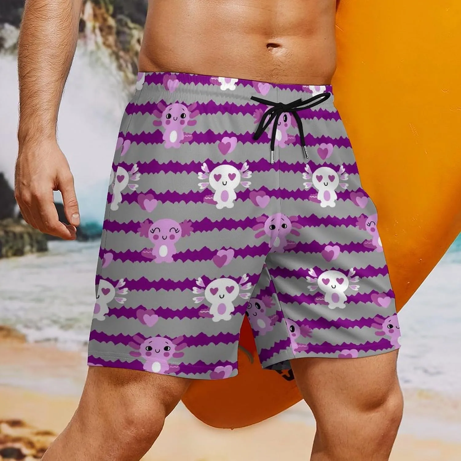 Men LGBT Swim Trunks Vacation Beach Shorts with Pockets Compression Liner Quick Dry