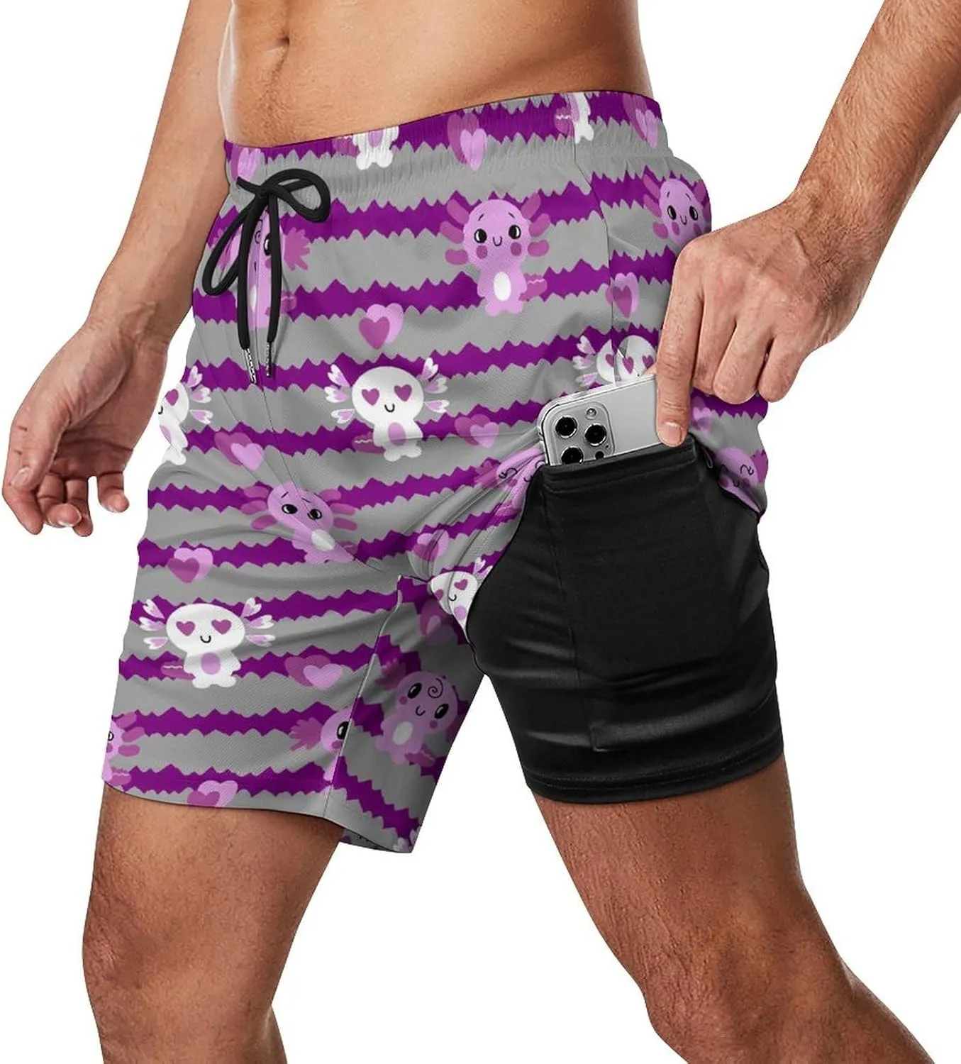 Men LGBT Swim Trunks Vacation Beach Shorts with Pockets Compression Liner Quick Dry