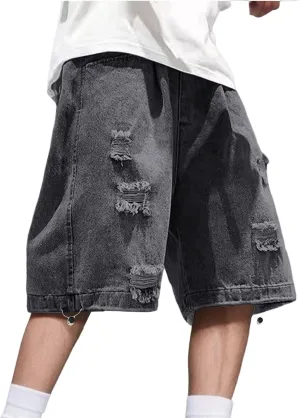 Men Loose Y2K Hip Hop Long Jean Shorts Baggy Denim Shorts with Pockets Casual Summer Streetwear
