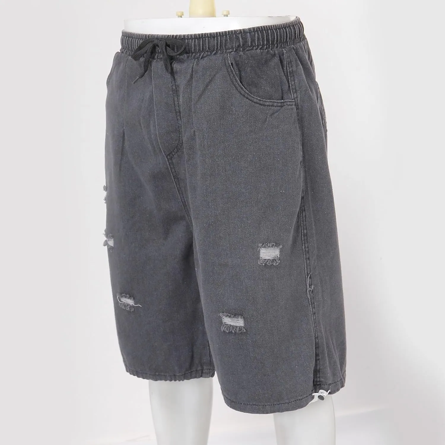 Men Loose Y2K Hip Hop Long Jean Shorts Baggy Denim Shorts with Pockets Casual Summer Streetwear