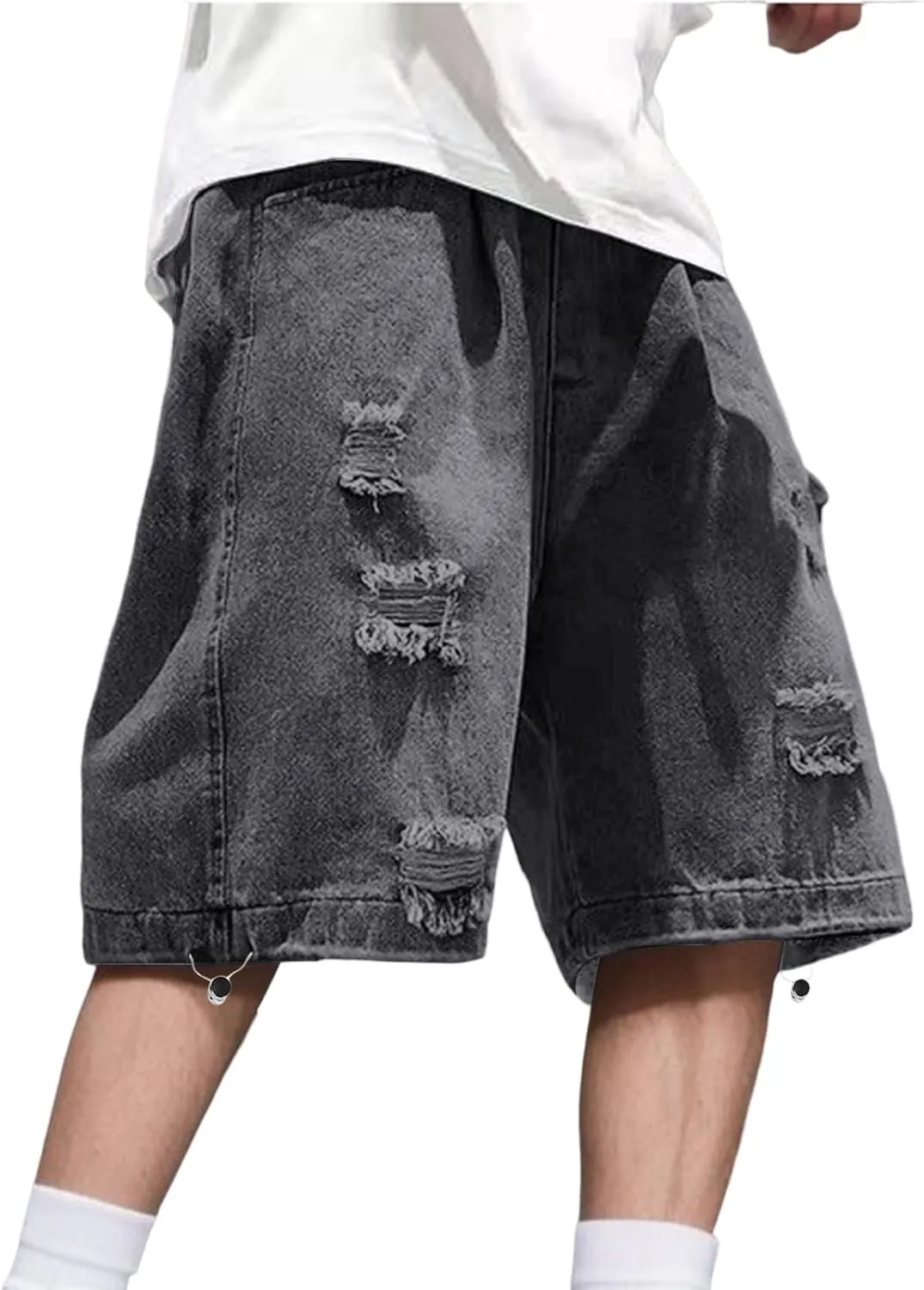Men Loose Y2K Hip Hop Long Jean Shorts Baggy Denim Shorts with Pockets Casual Summer Streetwear
