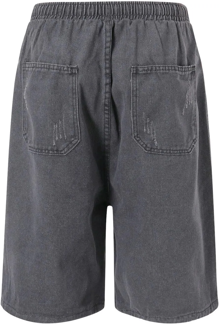 Men Loose Y2K Hip Hop Long Jean Shorts Baggy Denim Shorts with Pockets Casual Summer Streetwear