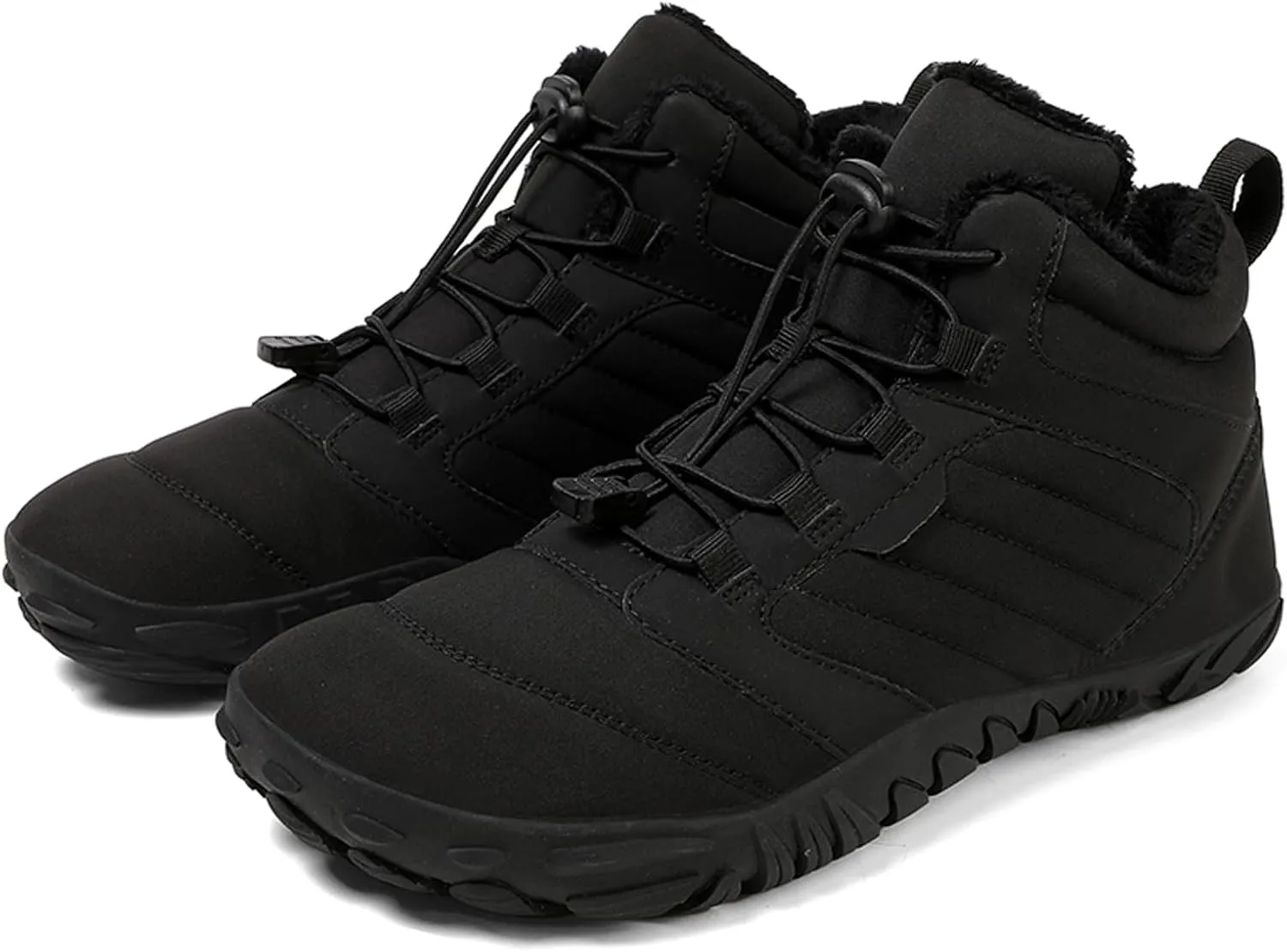 Men's and Women's Barefoot Hiking Boots | Zero Drop Winter Snow Boots with Wide Toe Box | Slip-On Waterproof Ankle Booties | Minimalist Five-Finger Sneakers for Outdoor Hiking and Walking