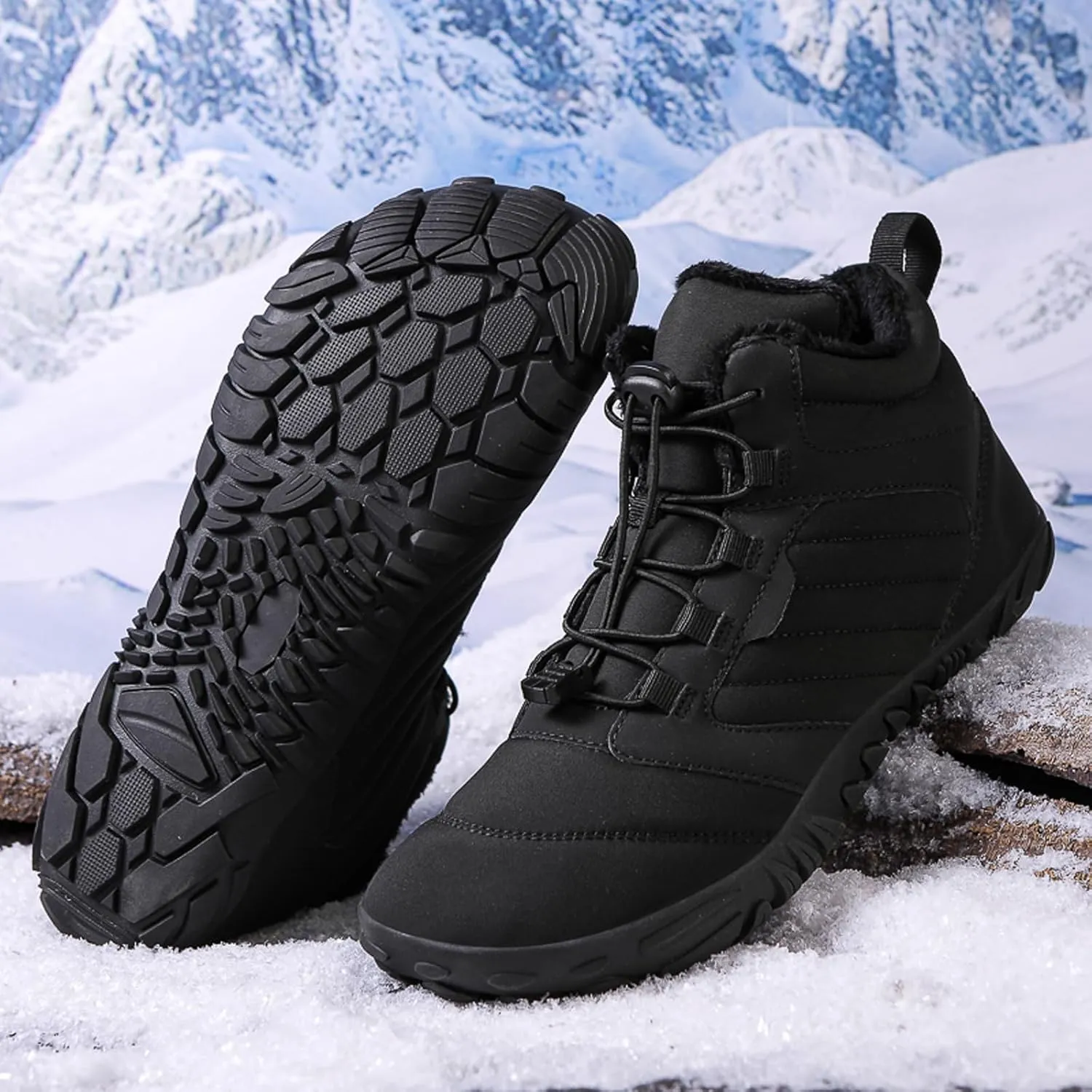 Men's and Women's Barefoot Hiking Boots | Zero Drop Winter Snow Boots with Wide Toe Box | Slip-On Waterproof Ankle Booties | Minimalist Five-Finger Sneakers for Outdoor Hiking and Walking