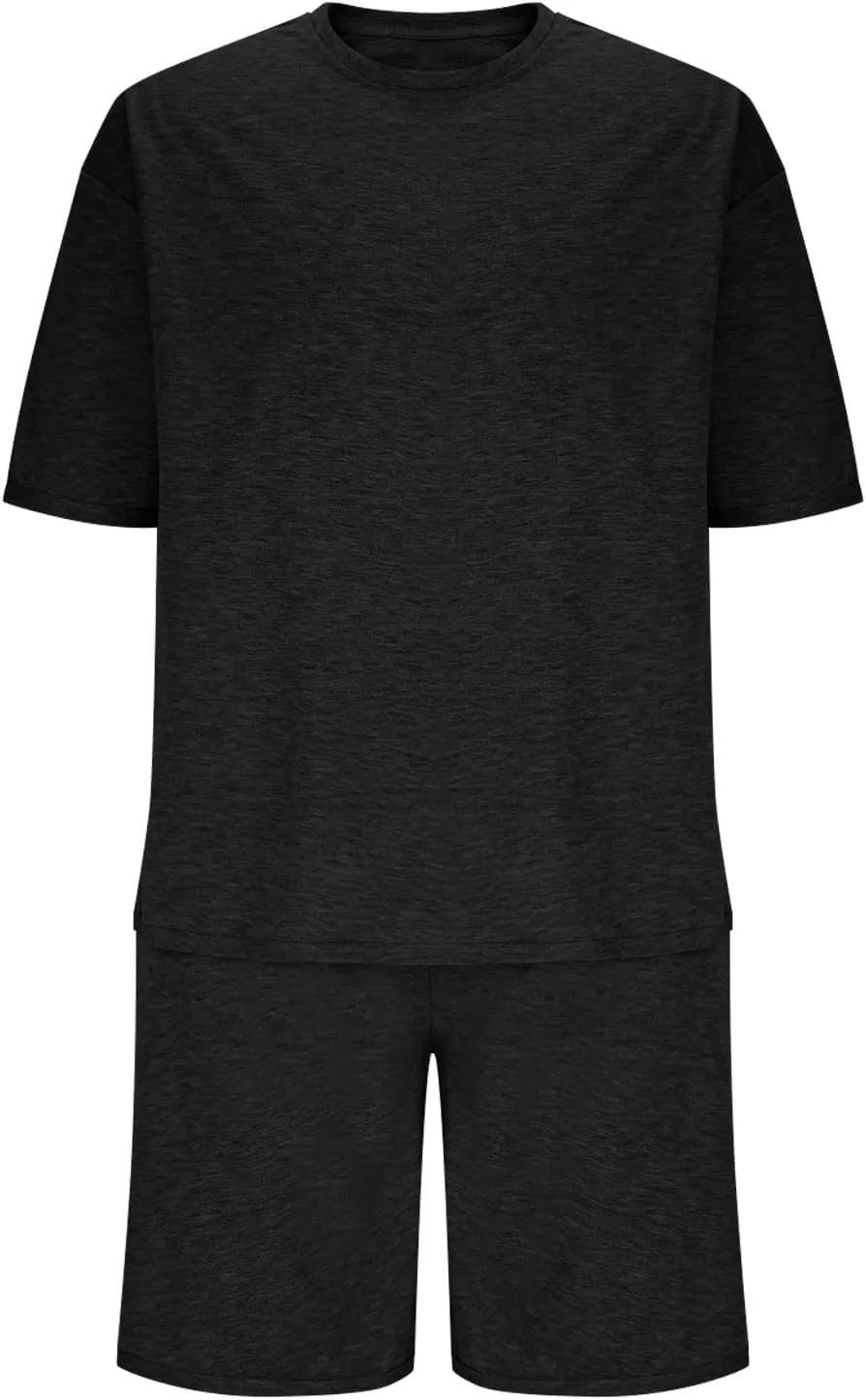 Mens Casual 2 Piece Outfits Summer Fashion Short Sleeve Tee and Shorts Lounge Sets Men Solid Vacation Beach Outfits