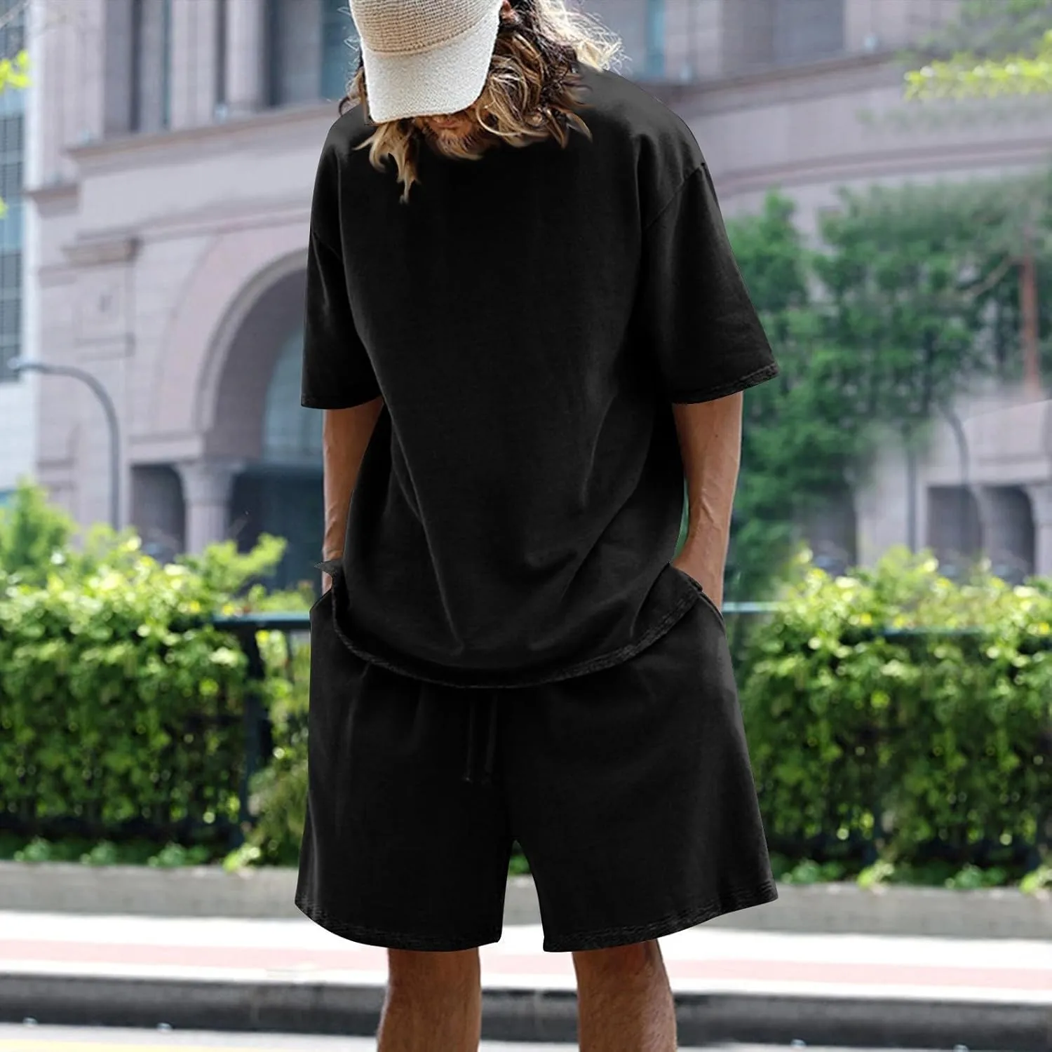 Mens Casual 2 Piece Outfits Summer Fashion Short Sleeve Tee and Shorts Lounge Sets Men Solid Vacation Beach Outfits