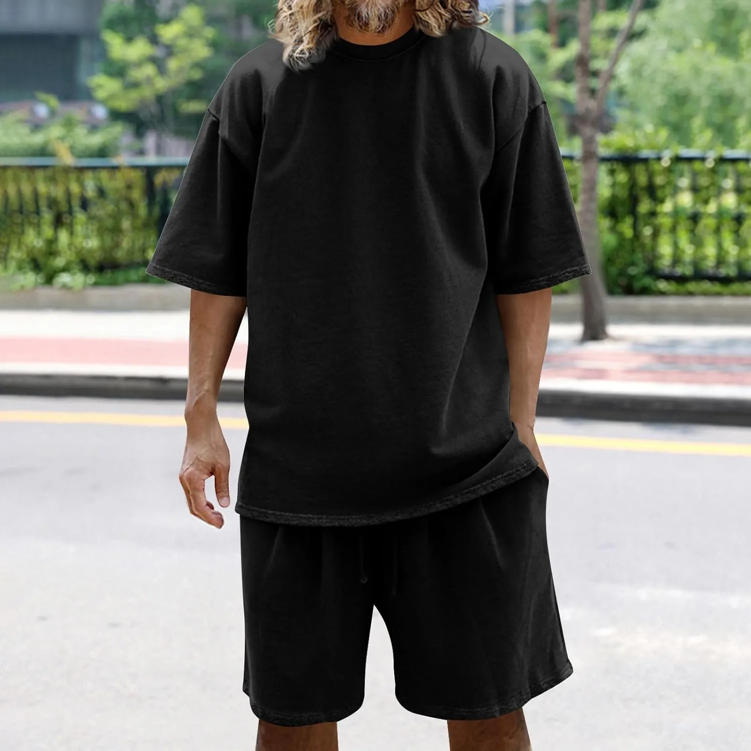 Mens Casual 2 Piece Outfits Summer Fashion Short Sleeve Tee and Shorts Lounge Sets Men Solid Vacation Beach Outfits