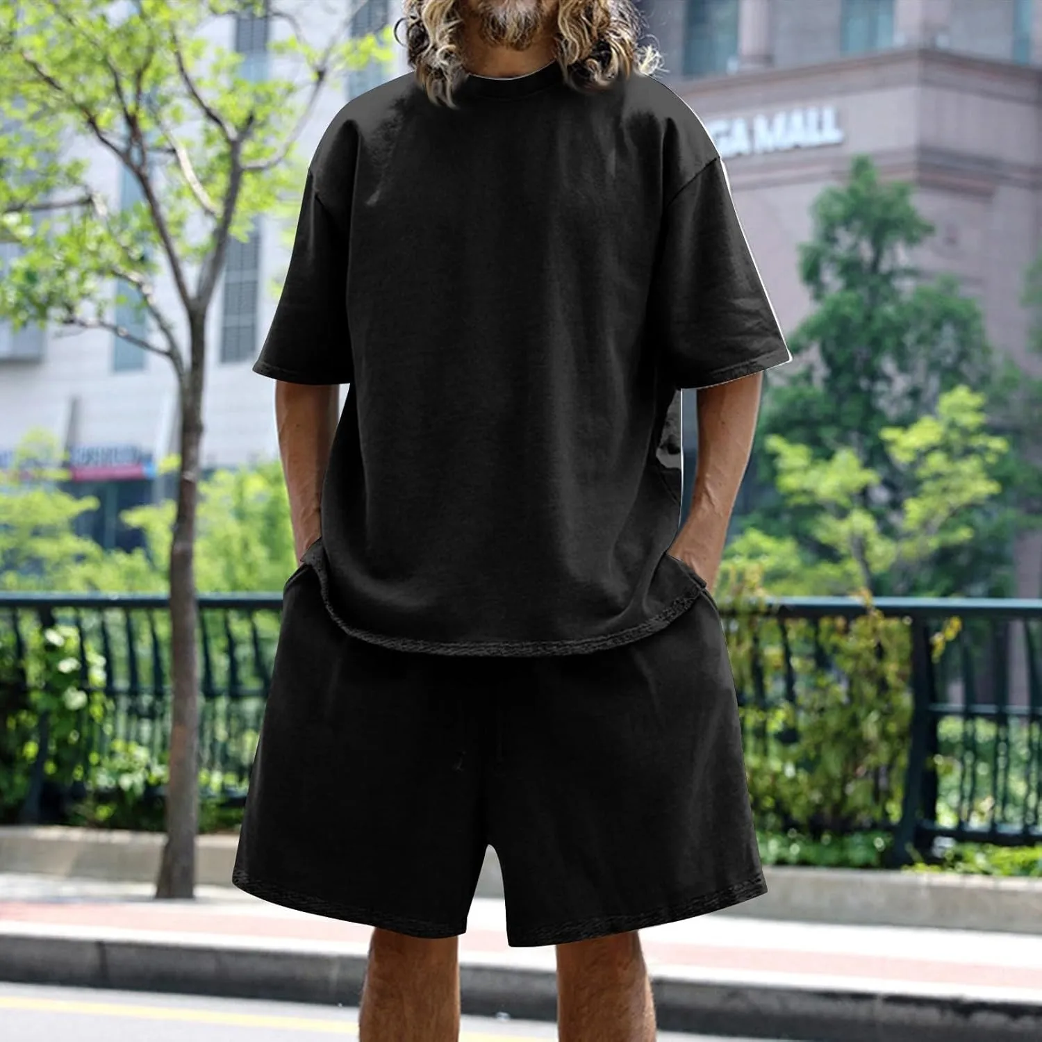 Mens Casual 2 Piece Outfits Summer Fashion Short Sleeve Tee and Shorts Lounge Sets Men Solid Vacation Beach Outfits