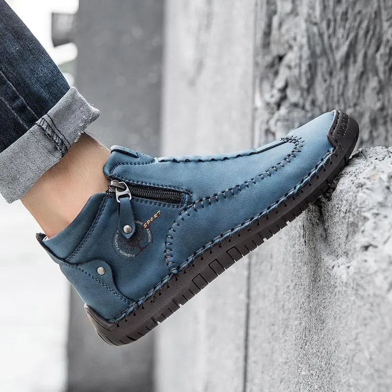 men's casual outdoor short boots - hand sewn classic boots with fashionable side zipper decoration, perfect for outdoor enthusiasts and activities