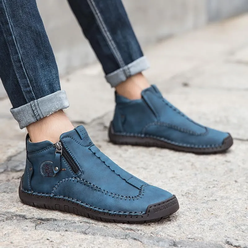 men's casual outdoor short boots - hand sewn classic boots with fashionable side zipper decoration, perfect for outdoor enthusiasts and activities