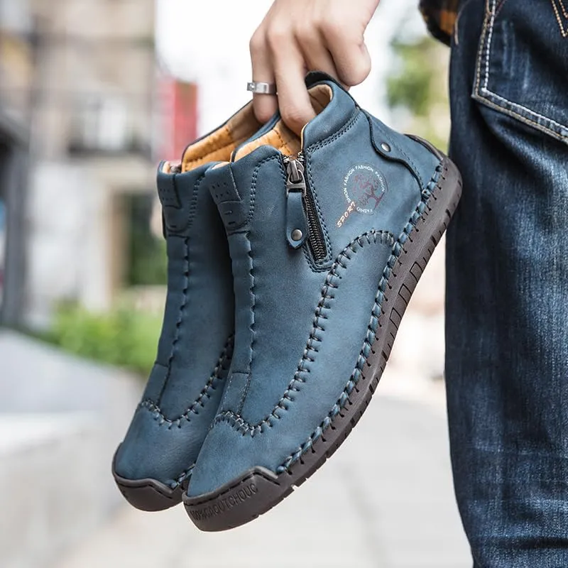 men's casual outdoor short boots - hand sewn classic boots with fashionable side zipper decoration, perfect for outdoor enthusiasts and activities