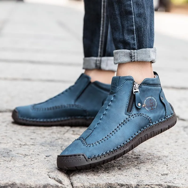 men's casual outdoor short boots - hand sewn classic boots with fashionable side zipper decoration, perfect for outdoor enthusiasts and activities