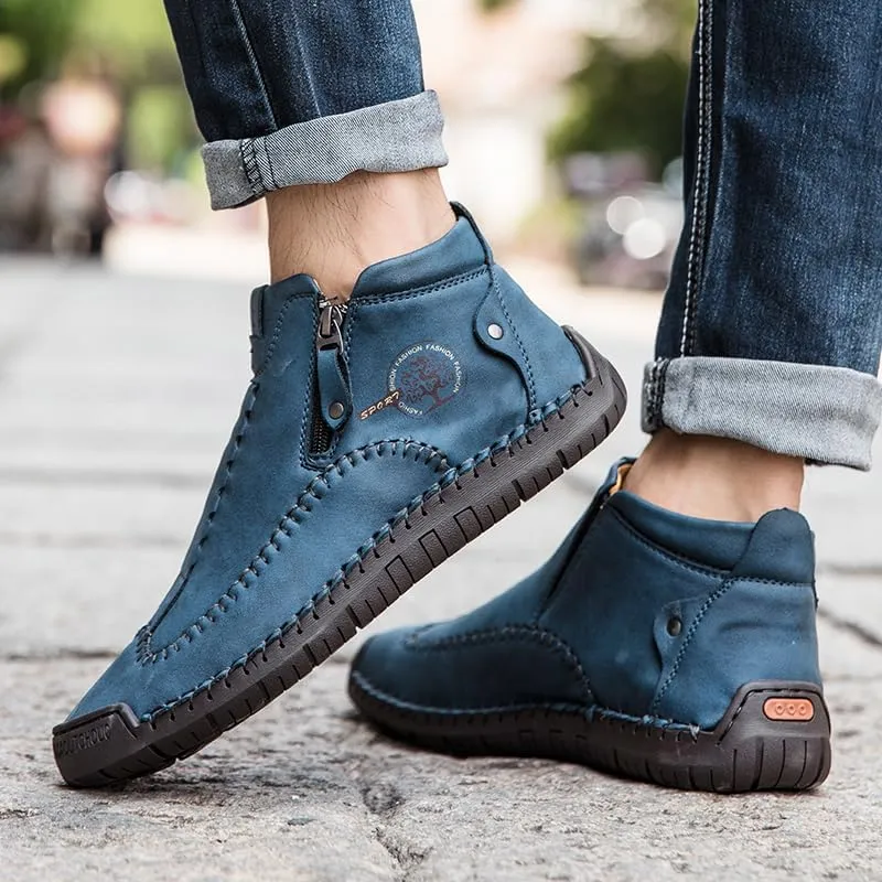 men's casual outdoor short boots - hand sewn classic boots with fashionable side zipper decoration, perfect for outdoor enthusiasts and activities