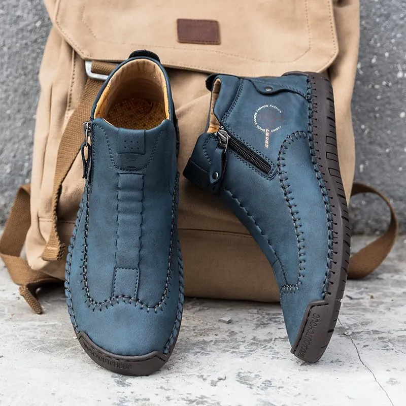 men's casual outdoor short boots - hand sewn classic boots with fashionable side zipper decoration, perfect for outdoor enthusiasts and activities