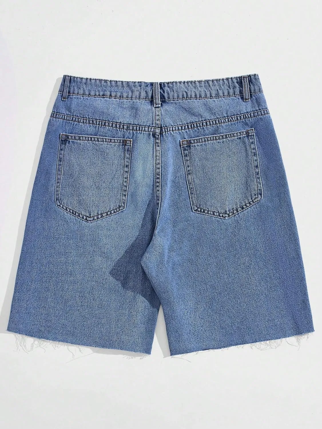 Men's Cross Pattern Patch Raw Hem Jean Shorts Color Block Cut Off Denim Shorts