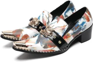 Men's Dress Caual Slip-On Shoes with Metallic Toe – Fashionable Colorful Art Print Penny Loafers with Unique Artistic Design for Casual, Party, Ballroom & Bar Formal Wear
